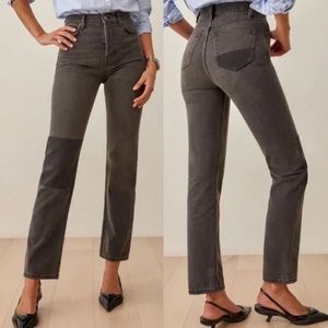 Reformation Cynthia Highrise Straight Leg Patch Jeans - 25